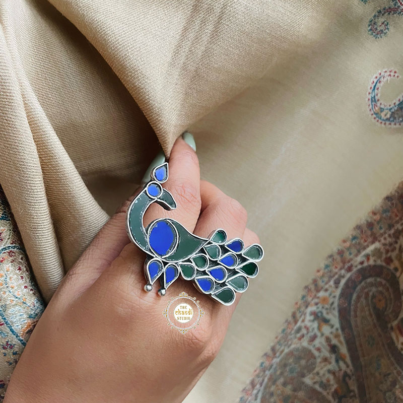 Majestic Peacock Double Finger Ring