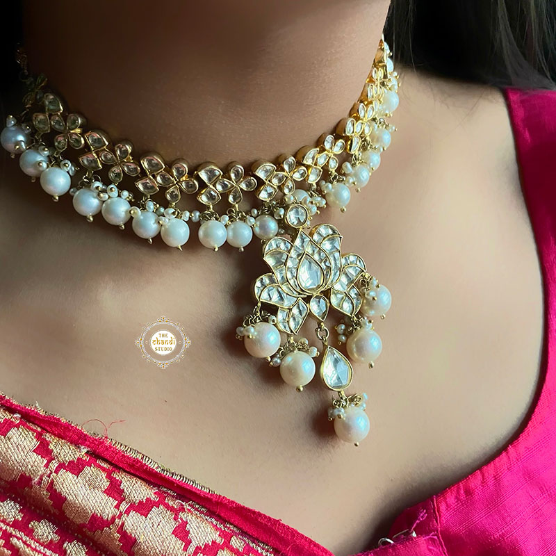 Muhurat Gold Polish Kundan Kamal Necklace