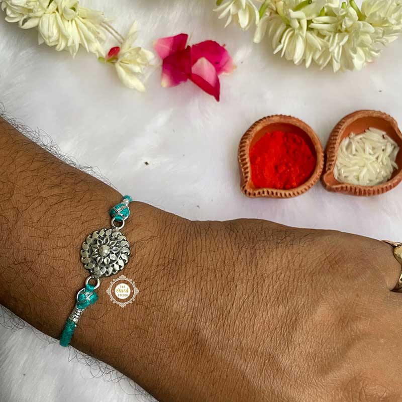 Sterling Silver 'Floral Chakra' Rakhi (Turquoise)