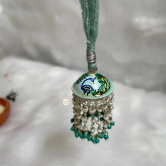 Sterling Silver 'Dancing Peacock' Hand Painted Lumba Rakhi