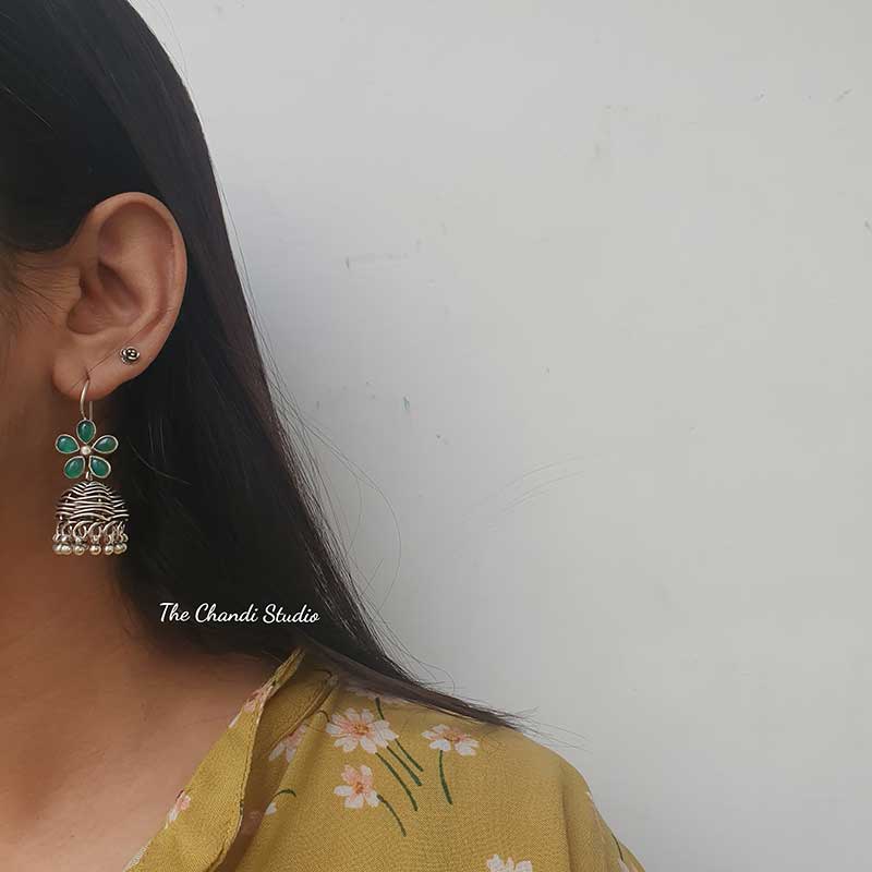 Sterling Silver Floral Jhumki