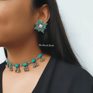 Dilkash, Turquoise Ghungroo Necklace Set