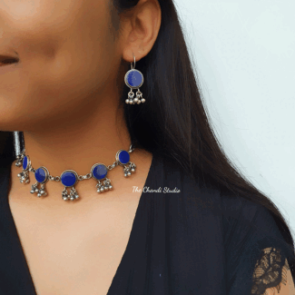 Dilkash, Lapis Lazuli Ghungroo Necklace Set