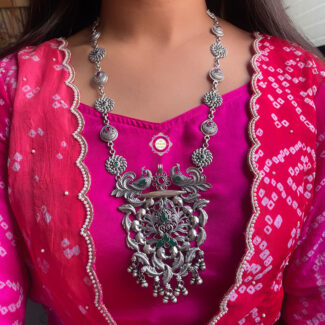 Sterling Silver Utsav Peacock Paisley Chakra Necklace Set