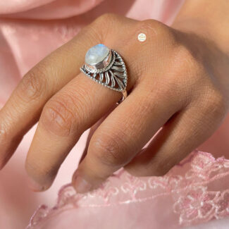 Rainbow Moonstone Semi Precious Stone Ring