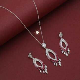 Sparkling Treasure Leaf Drop Necklace Set With Earring