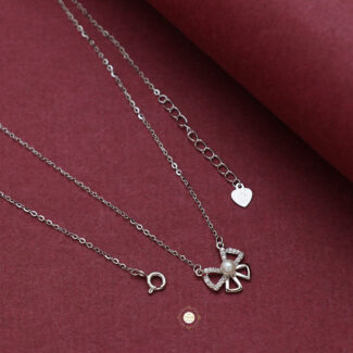 Sparkling Silver Dainty Bow Necklace