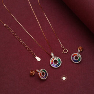 Sparkling Silver Rainbow Necklace With Earring