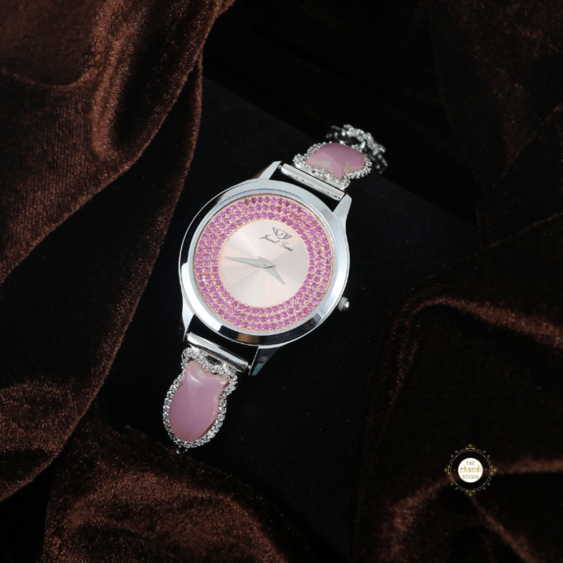 Sterling Silver Pink Chalcedony Women Watch