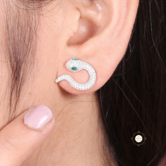 Sparkling Silver Statement Snake Studs